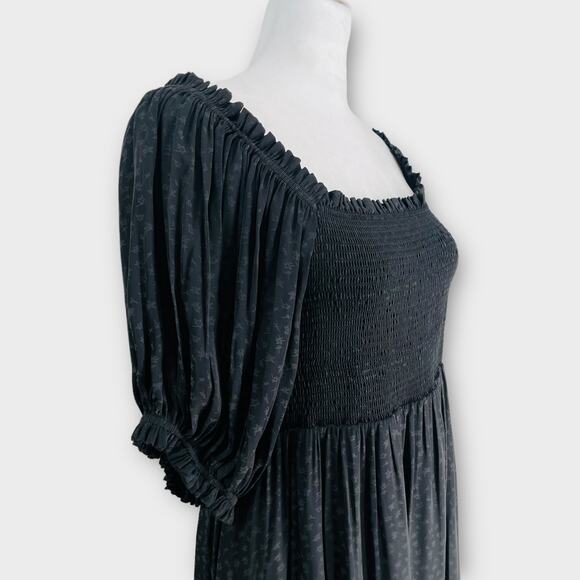 Hatch Black Dress Floral Smocked Puff Sleeve Evening Maternity Dress Pockets 2 - Picture 3 of 9